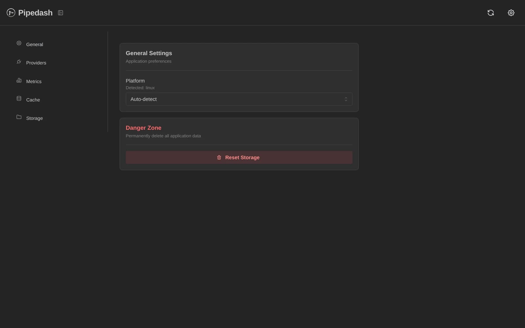 Settings, General page