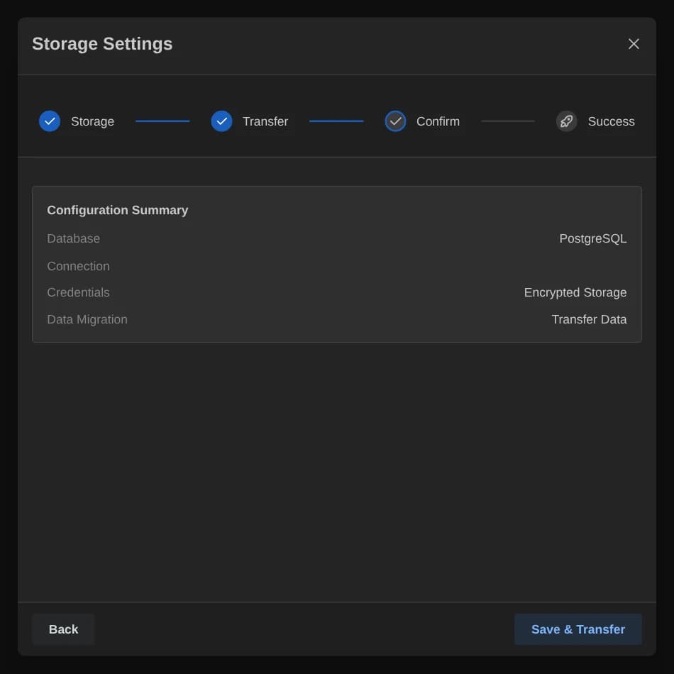 Confirm step with the configuration summary